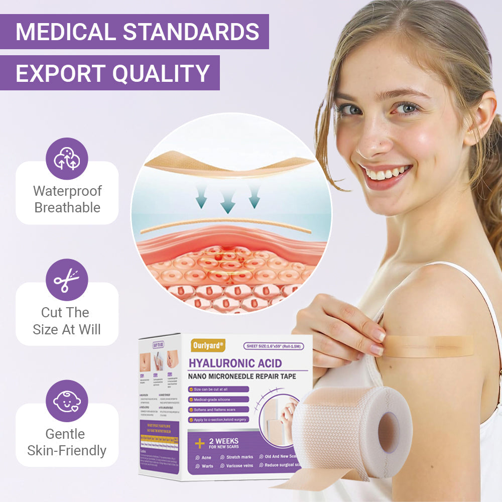 ✅Official Store |Ourlyard® Hyaluronic Acid Nano Microneedle Repair Tape🍁🏥(Treatment of old and new scars, reduction of surgical scars, stretch marks, keloids, acne, burns, warts, dermatomes and varicose veins)
